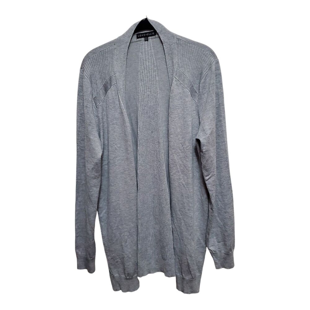 Love Ellie Cardigan Sweater Size XL Gray Ribbed Details Casual Office NEW